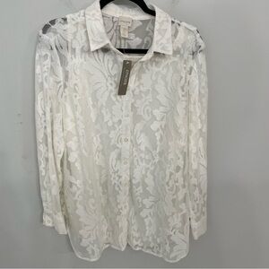NWT Chico’s Lace Embroidered Shirt Ecru Long Sleeve Button Up.    11